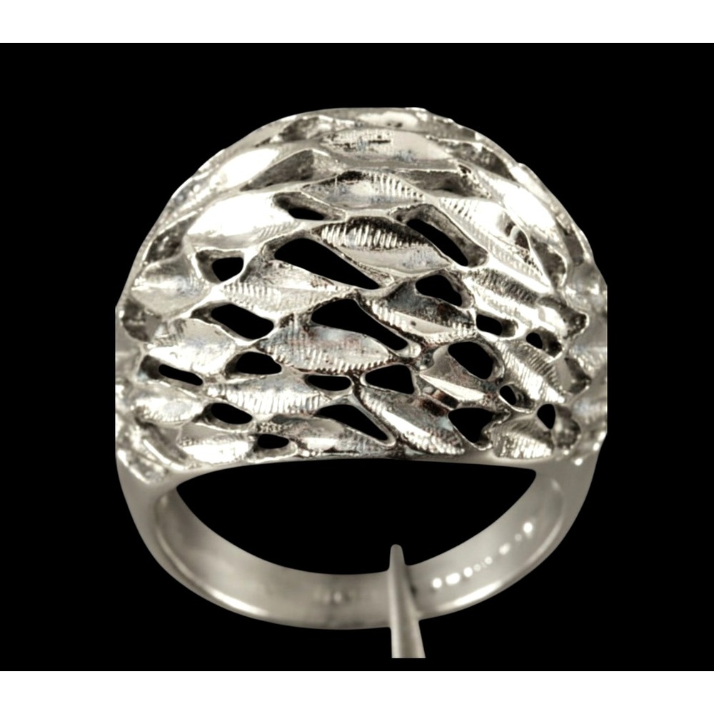 Vintage SETA STERLING SILVER RING Domed Diamond Cut CUT OUT PATTERN sz 7
